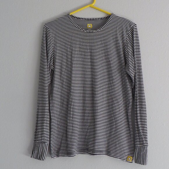 WonderWink Womens Long Sleeve Tee Size M Black/White Striped Underscrub #2079 - Picture 1 of 6